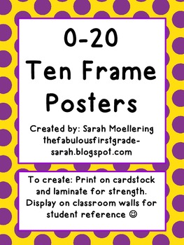 0-20 Ten Frame Number Posters (Yellow/Purple polka dot)