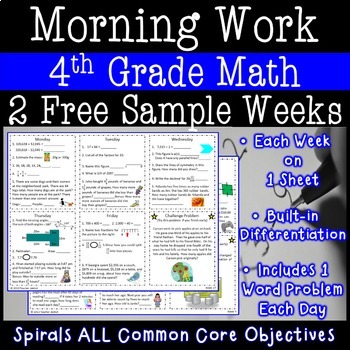 4th Grade Daily Math Morning Work one week freebie (week 27)
