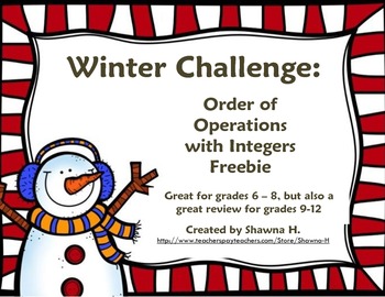 A Winter Math Challenge: Integers and Order of Operations *FREEBIE*