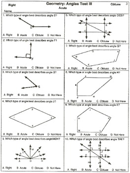 Angles: Practice Test II (printable worksheets)