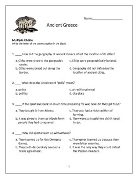 Ancient Greece Test - 6th Grade Social Studies
