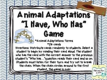 Animal Adaptations "I Have, Who Has" Game