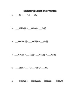 chemistry balancing equations practice worksheet answers
