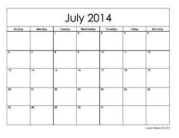 Blank Printable 2014-2015 School Calendar