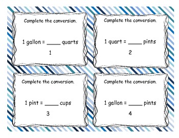 Capacity Task Cards-Gallons, Quarts, Pints, Cups