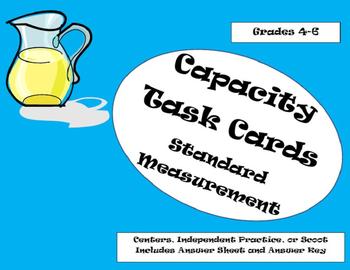 Capacity Task Cards Standard Measurement:Gallons, Quarts,