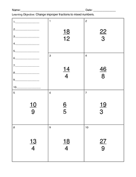 Changing Improper Fractions to Mixed Numbers