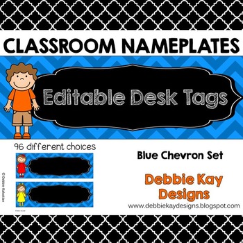 Classroom Nameplates (Editable Desk Tags) Blue Chevron