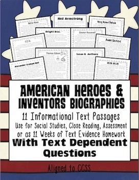 Text Evidence Biographies {Close Reading, Homework, Assess