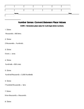 Converting Between Place Value Worksheet - Common Core Ali