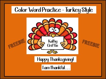 FREEBIE Color Word Practice Turkey Style