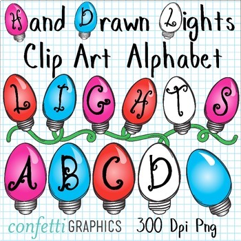 Holiday Christmas Lights Clip Art Alphabet Upper Case Letters Color ...