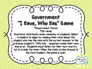 I Have, Who Has Government Game
