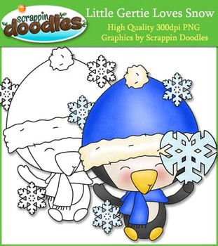Little Gertie Loves Snow Clip Art with Line Art Single Image