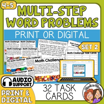Math Word Problem Task Cards: 32 Multi-Step Story Problem Cards