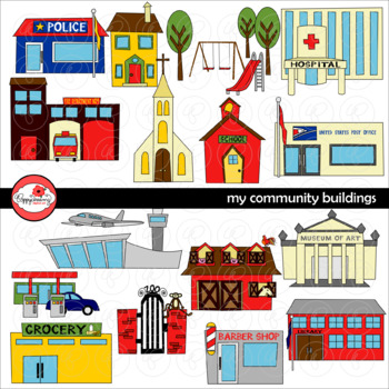 My Community Buildings Clipart by Poppydreamz
