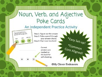 Nouns, Verb, and Adjectives Poke Cards for Independent Practice