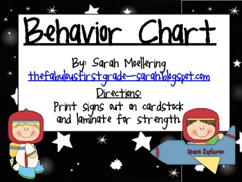 Outer Space Themed Behavior Chart (clip-up, clip-down)