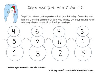 Snow Man Roll and Color 1-6