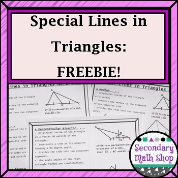 Special Lines In Triangles Short Review/Practice Freebie!