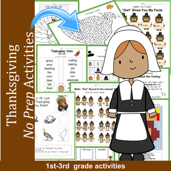 Thanksgiving No Prep 3rd Grade Math, Reading, and Science 