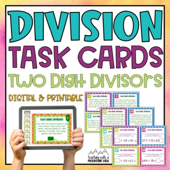 Two Digit Divisor Division Task Cards { With & Without Rem