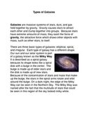 Types of Galaxies Common Core Reading and Writing Activities