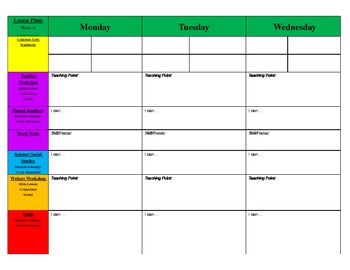 Weekly Primary Blank Lesson Plan Template