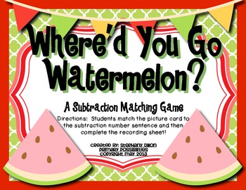 Where'd You Go Watermelon? Common Core Aligned Subtraction Freebie