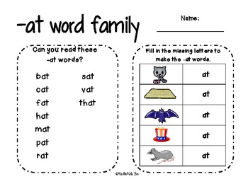 Word Family Practice Sheets Pack
