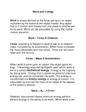 Work and Energy Common Core Reading and Writing Activities
