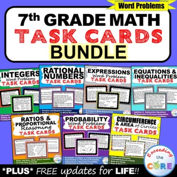 7th Grade Math Common Core WORD PROBLEM TASK CARDS { BUNDL