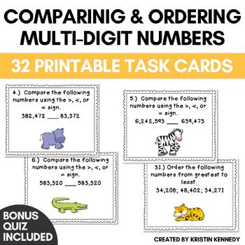 Comparing and Ordering Multi-digit Whole Numbers Task Card