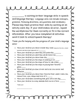 Freebie-Homework for Language Goals