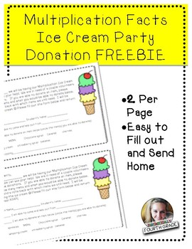 Multiplication Ice Cream Party Volunteers/Donations Note
