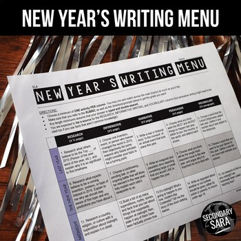 New Year’s Writing for Teens: Choice Menu with 40 Prompts 