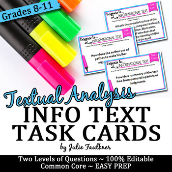 Nonfiction/Info Text Analysis Task Cards for Discussion or