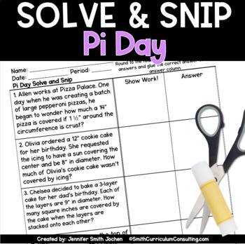 Pi Day (Circumference and Area of Circles) Solve and Snip- Common Core