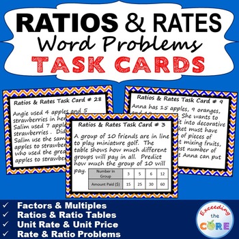 RATIOS AND RATES Word Problems - Task Cards {40 Cards}