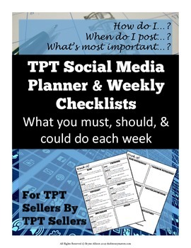 TPT Social Media Planner, Organizer, Weekly Checklists